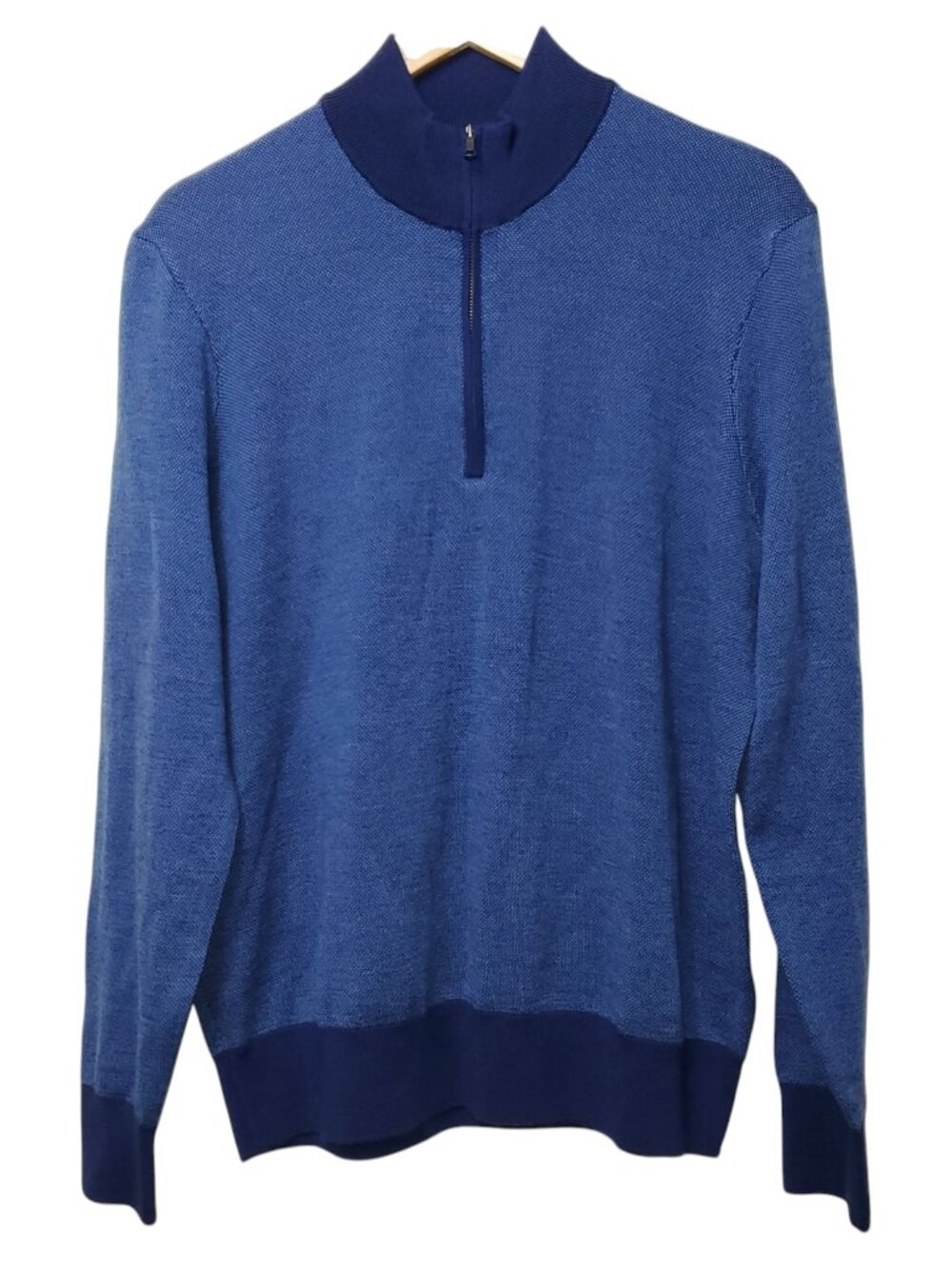 Brooks Brothers Men's Blue Merino Wool Quarter Zip Pullover Sweater Size L